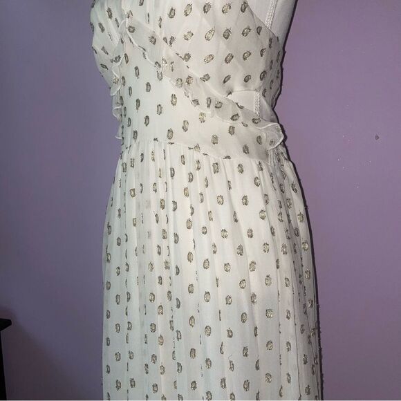NEW En Creme Maxi Dress M Boho Metallic Polka Dot Cutout Ruffle Tiered - Picture 5 of 13